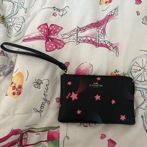 Coach Black Wristlet with Pink Star Accents